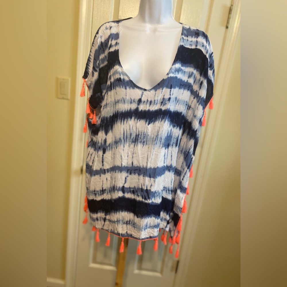 C & T Beach Tie-Dye Swim Cover-Up with Tassels, Size: L